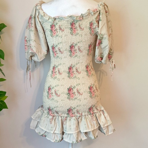 Floral Smocked Dress with Ruffle Hem - Picture 4 of 5